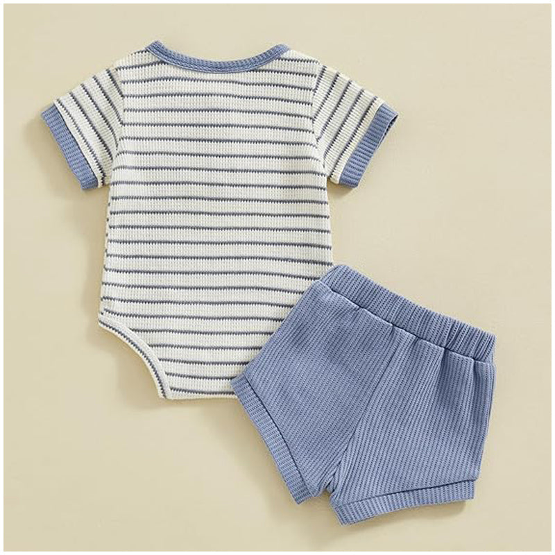Baby Boy Summer Outfit – Soft Waffle Romper & Shorts Set
