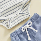 Baby Boy Summer Outfit – Soft Waffle Romper & Shorts Set