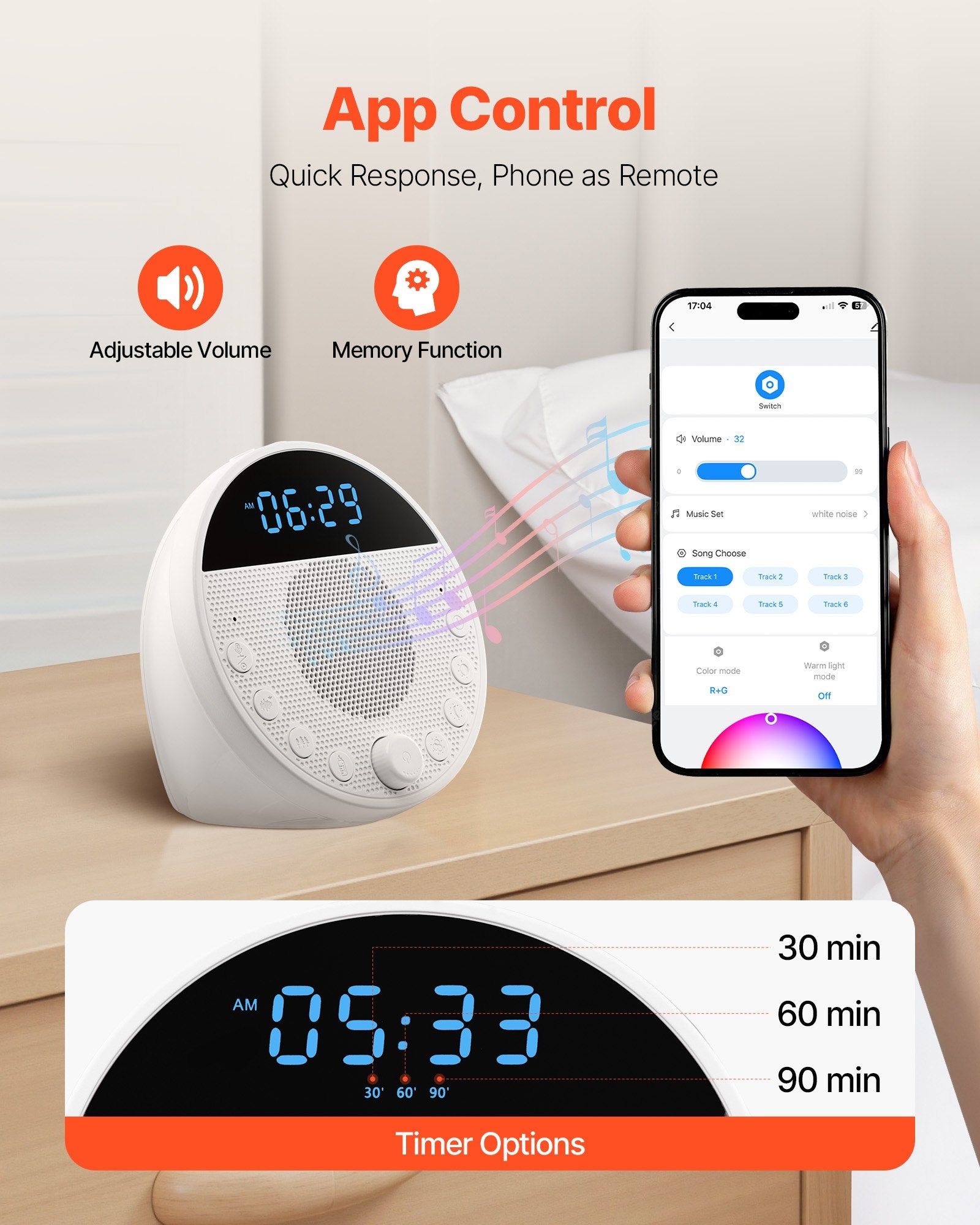 Baby Sleep Sound Machine – 18 Sounds, Night Light & Dual Alarm