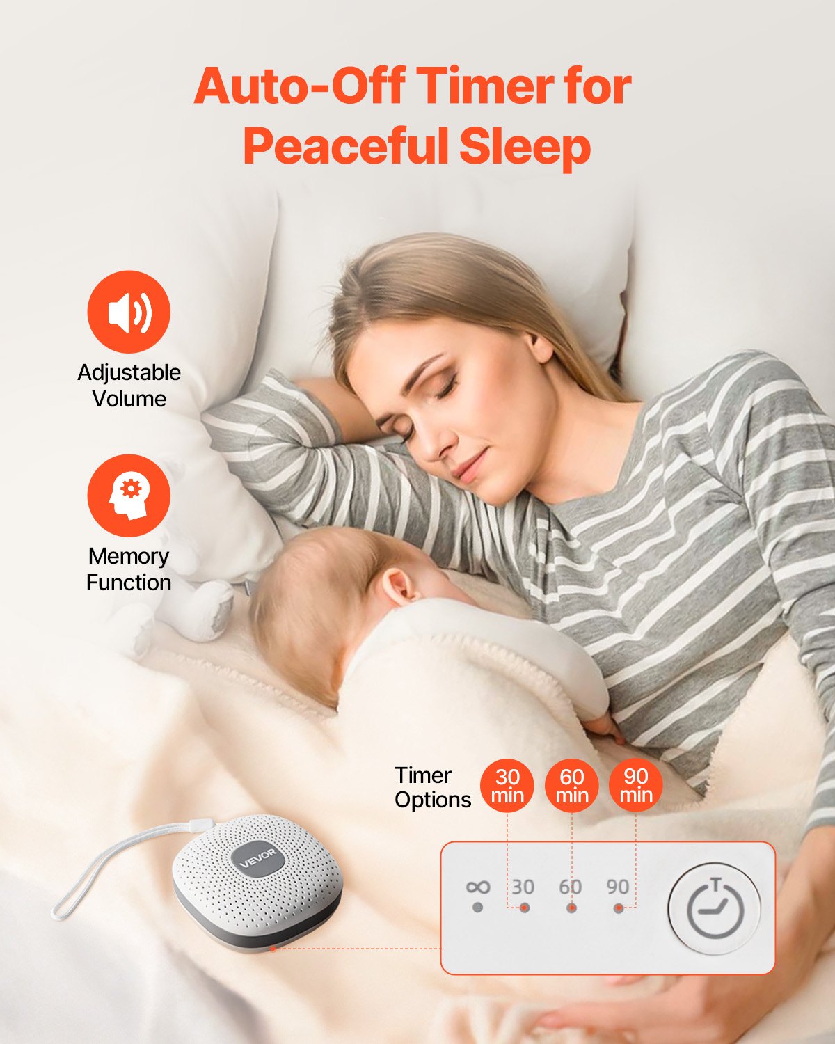 Baby Sleep Sound Machine – 21 Soothing Sounds, Soft Night Light & Auto-Off Timer