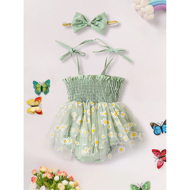 Baby Girl Floral Romper Set – Cute Summer Jumpsuit with Bow Headband