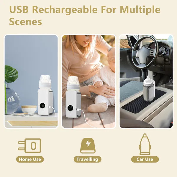 Portable Baby Bottle Warmer – USB Rechargeable, 6 Heat Levels, Keeps Milk Warm 5hrs
