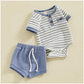 Baby Boy Summer Outfit – Soft Waffle Romper & Shorts Set