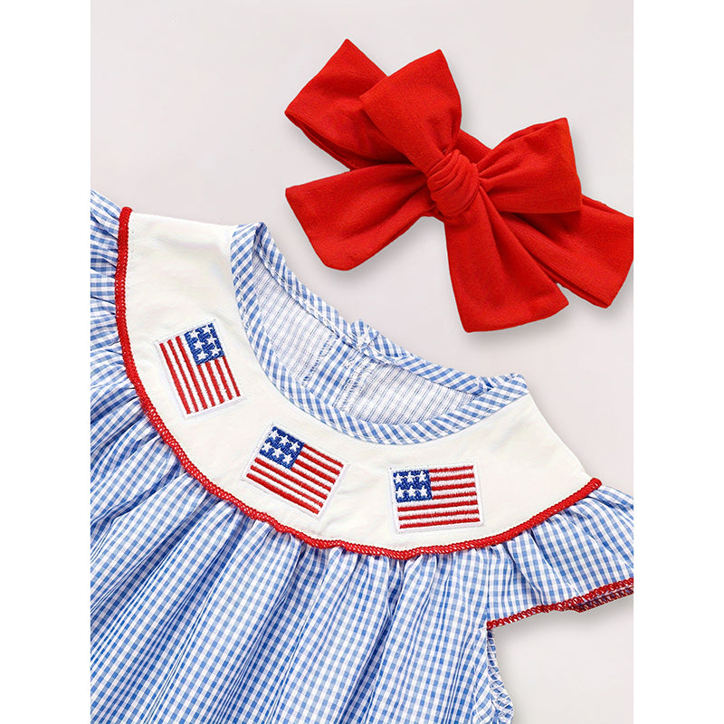 Baby Girl 4th of July Dress – Gingham American Flag Independence Day Outfit
