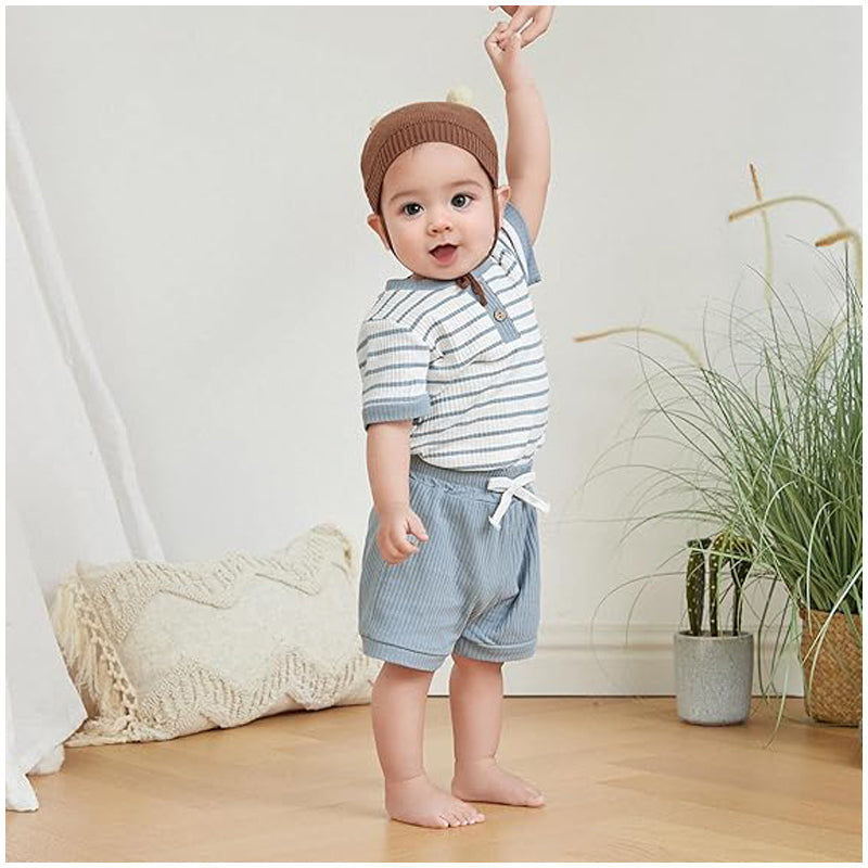 Baby Boy Summer Outfit – Soft Waffle Romper & Shorts Set