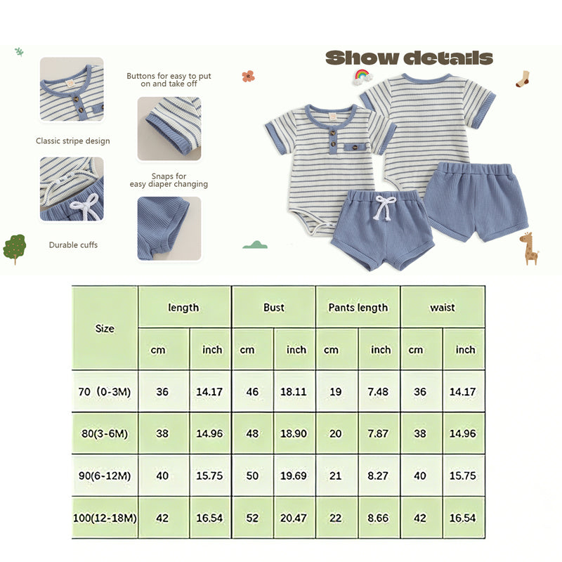 Baby Boy Summer Outfit – Soft Waffle Romper & Shorts Set