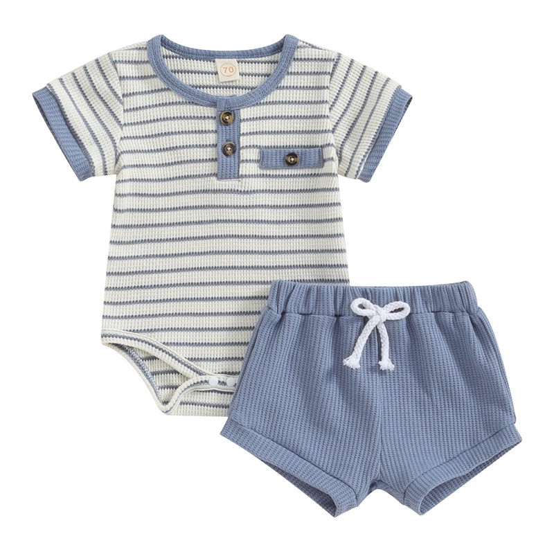 Baby Boy Summer Outfit – Soft Waffle Romper & Shorts Set