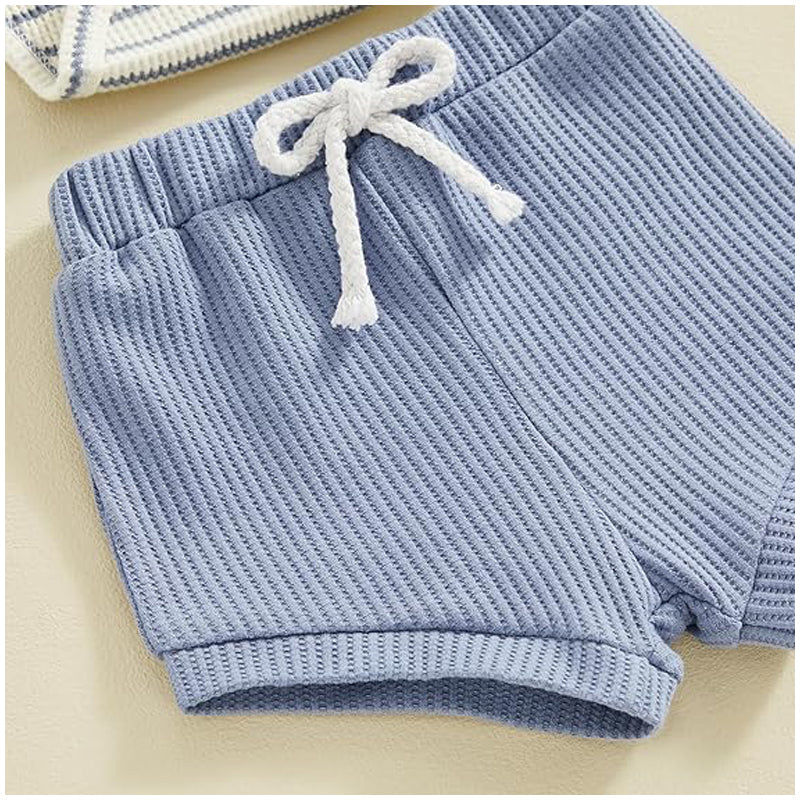 Baby Boy Summer Outfit – Soft Waffle Romper & Shorts Set