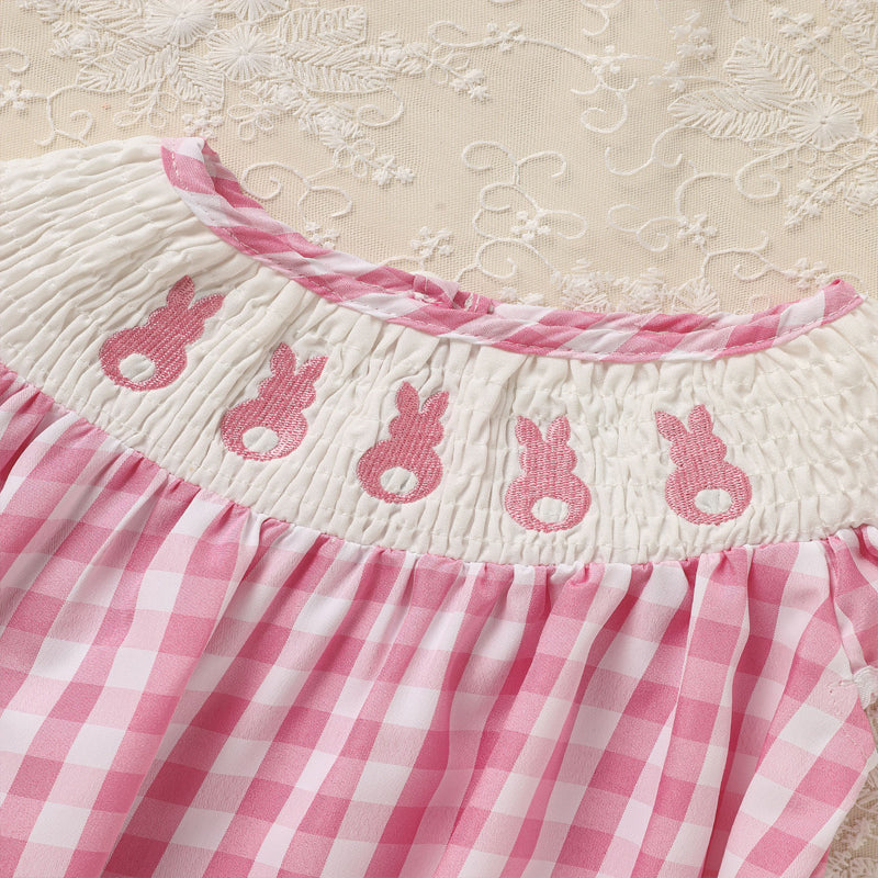 Baby Girl Bunny Romper Set – Cute Pink Checkered Outfit with Headband