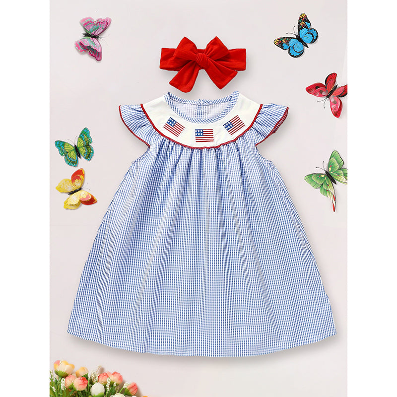 Baby Girl 4th of July Dress – Gingham American Flag Independence Day Outfit